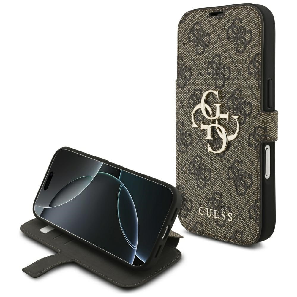Guess Book 4G -metallilogokotelo iPhone 18 Pro / 17 Pro -ruskea