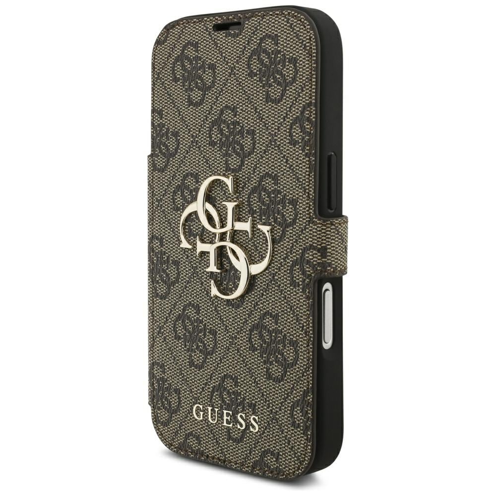 Guess Book 4G -metallilogokotelo iPhone 18 Pro / 17 Pro -ruskea