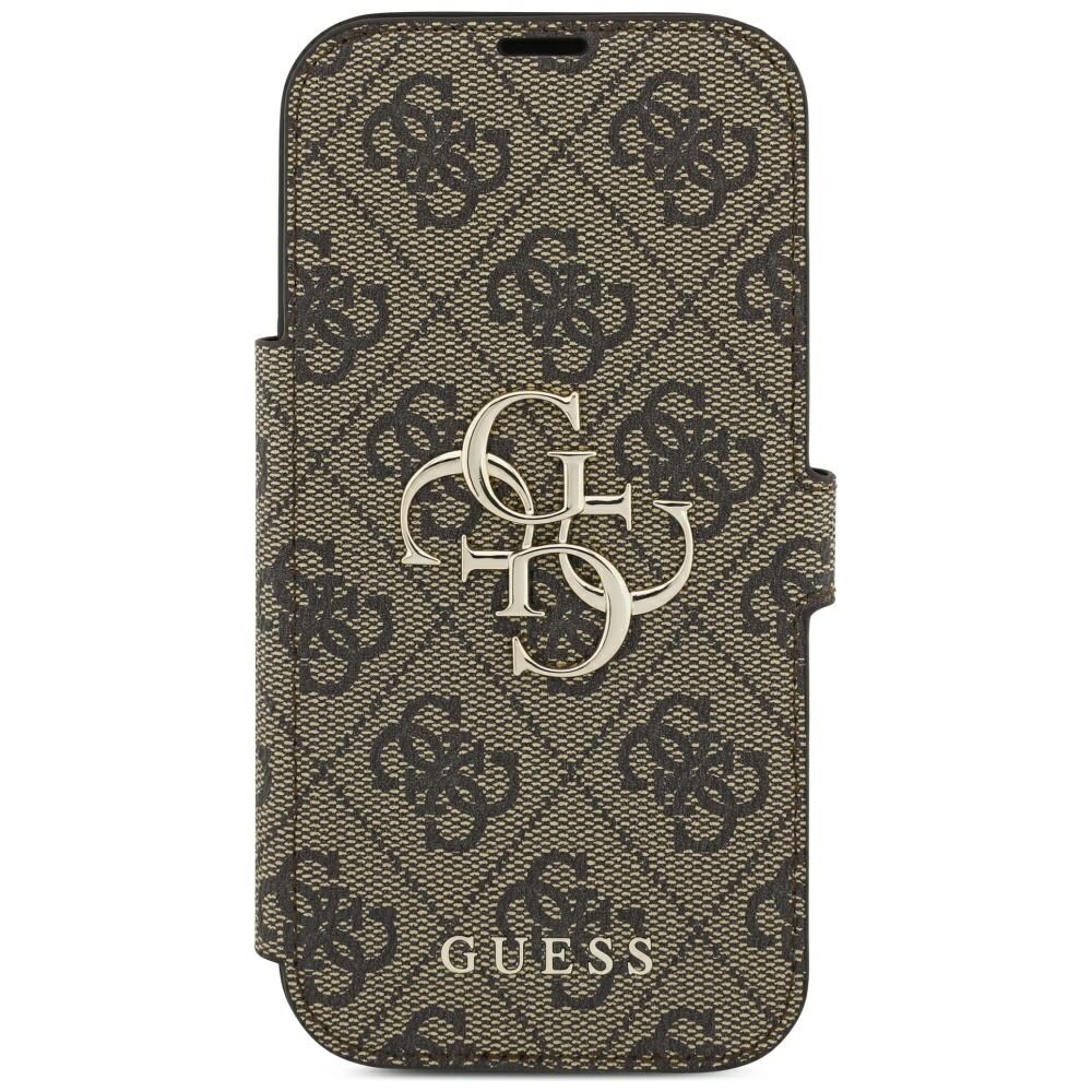 Guess Book 4G -metallilogokotelo iPhone 18 Pro / 17 Pro -ruskea