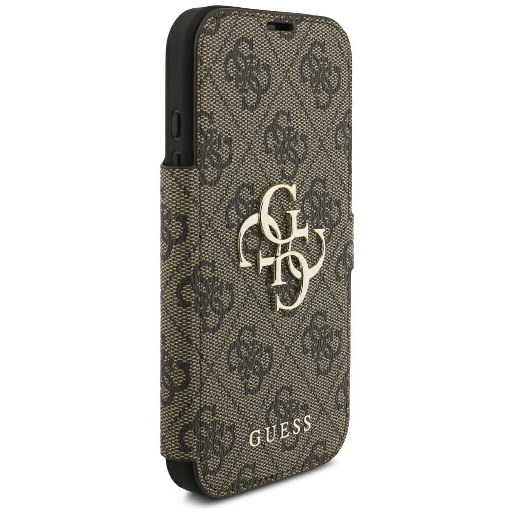 Guess Book 4G -metallilogokotelo iPhone 18 Pro / 17 Pro -ruskea