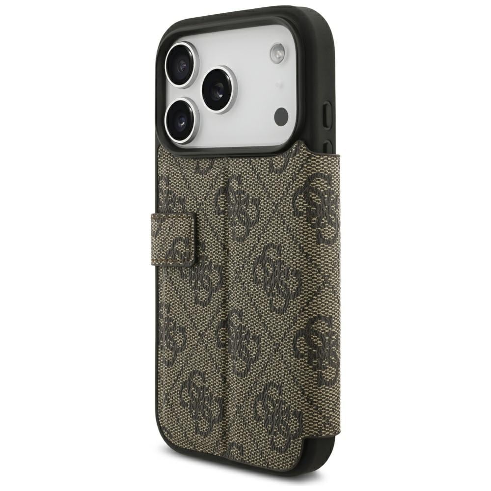 Guess Book 4G -metallilogokotelo iPhone 18 Pro / 17 Pro -ruskea