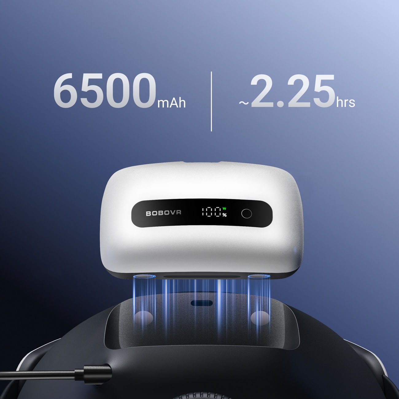 BoboVR BM60-1 6500 mAh -akku BoboVR M3 Pro+ ja BoboVR M3 -malleille, latausasemalla – valkoinen