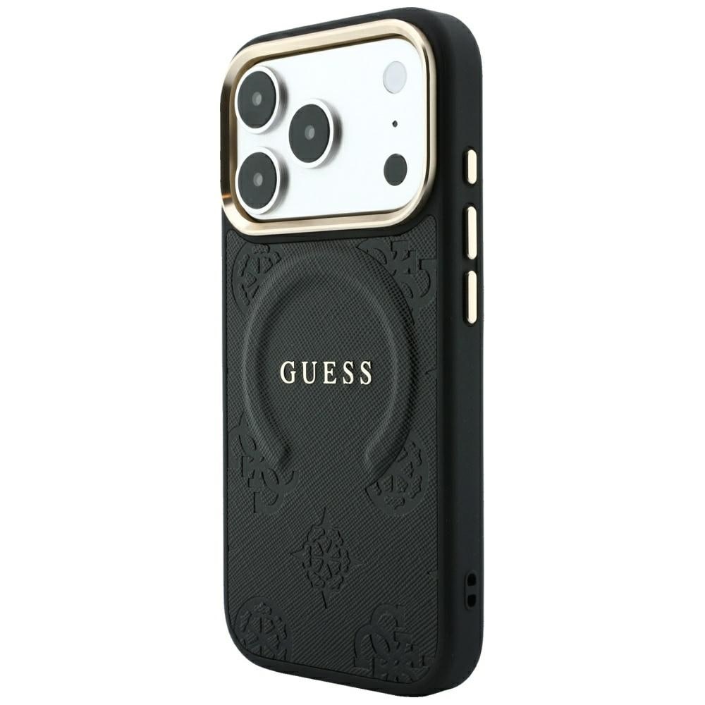 Guess Saffiano Peony & Ring MagSafe -suojakotelo iPhone 17 Pro Max / 18 Pro Max - Musta