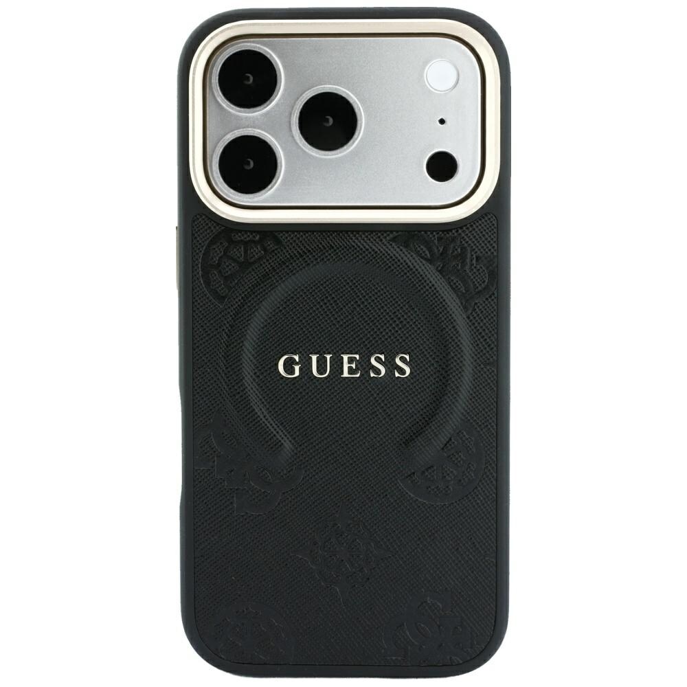 Guess Saffiano Peony & Ring MagSafe -suojakotelo iPhone 17 Pro Max / 18 Pro Max - Musta