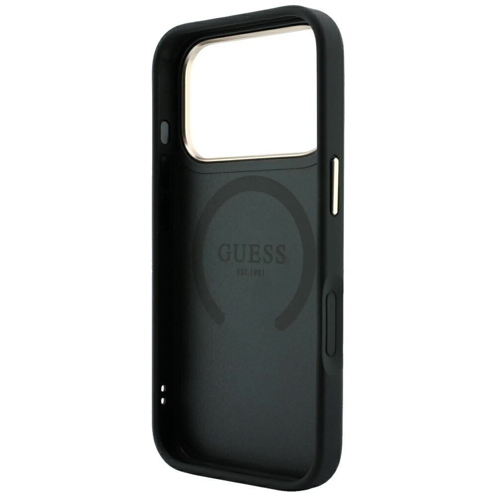 Guess Saffiano Peony & Ring MagSafe -suojakotelo iPhone 17 Pro Max / 18 Pro Max - Musta