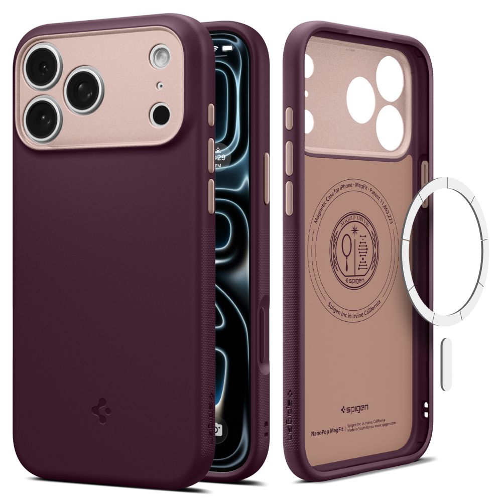 Spigen Nano Pop MagSafe -suojakotelo iPhone 18 Pro Maxille / 17 Pro Maxille – tumma Cherry