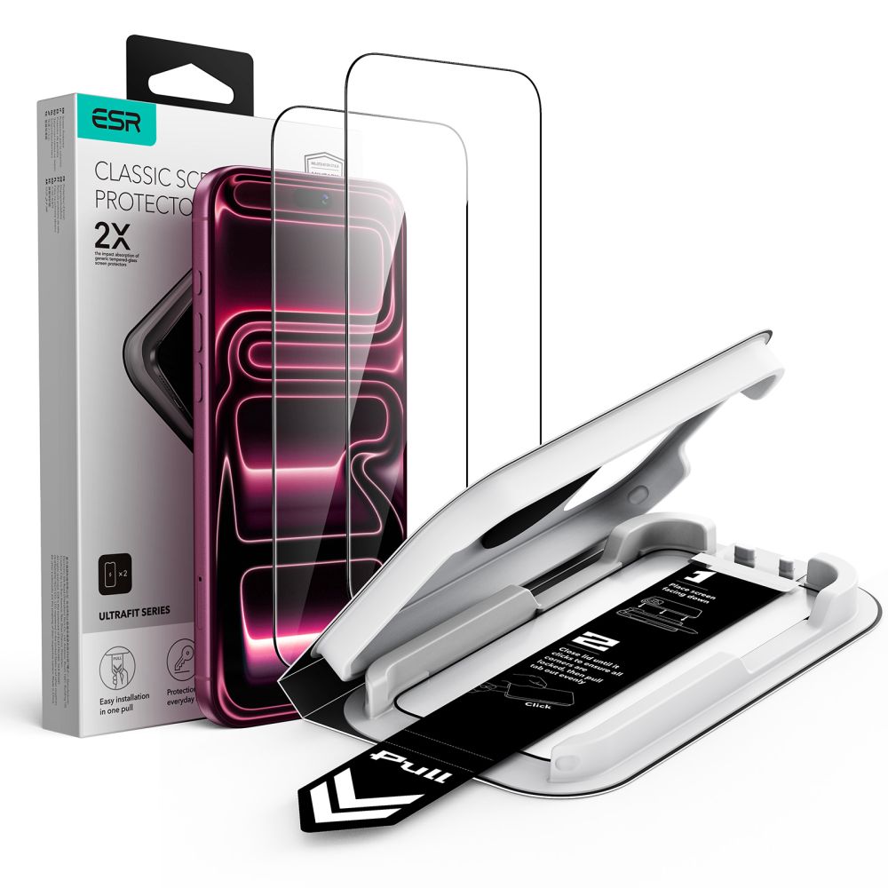 ESR UltraFit Classic -karkaistua lasia 2 kpl iPhone 18 Pro / 17 Pro - Musta