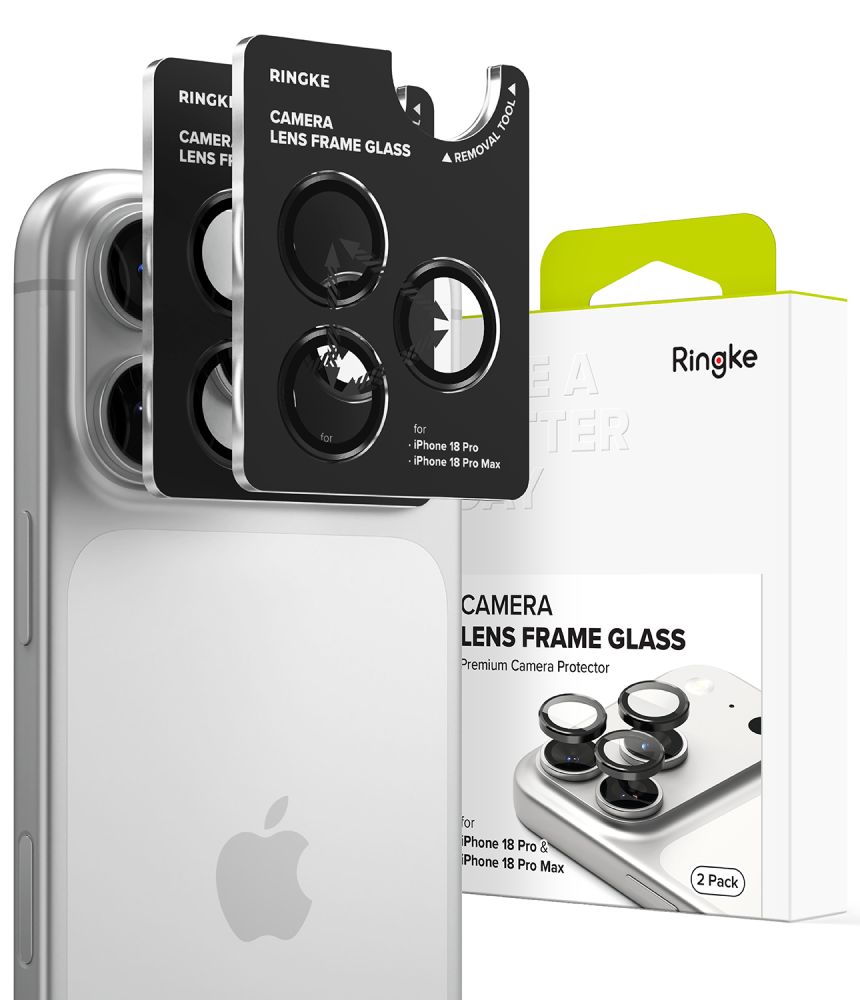 Ringke-kamerakehyksen suojalasi, 2 kpl:n pakkaus, karkaistu lasi, iPhone 18 Pro / Pro Max - musta