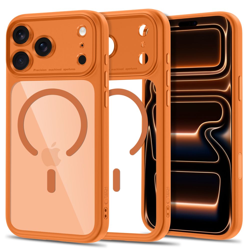 Tech-Protect MagPeak MagSafe CC -suojakotelo iPhone 18 Pro / 17 Pro - Läpinäkyvä oranssi