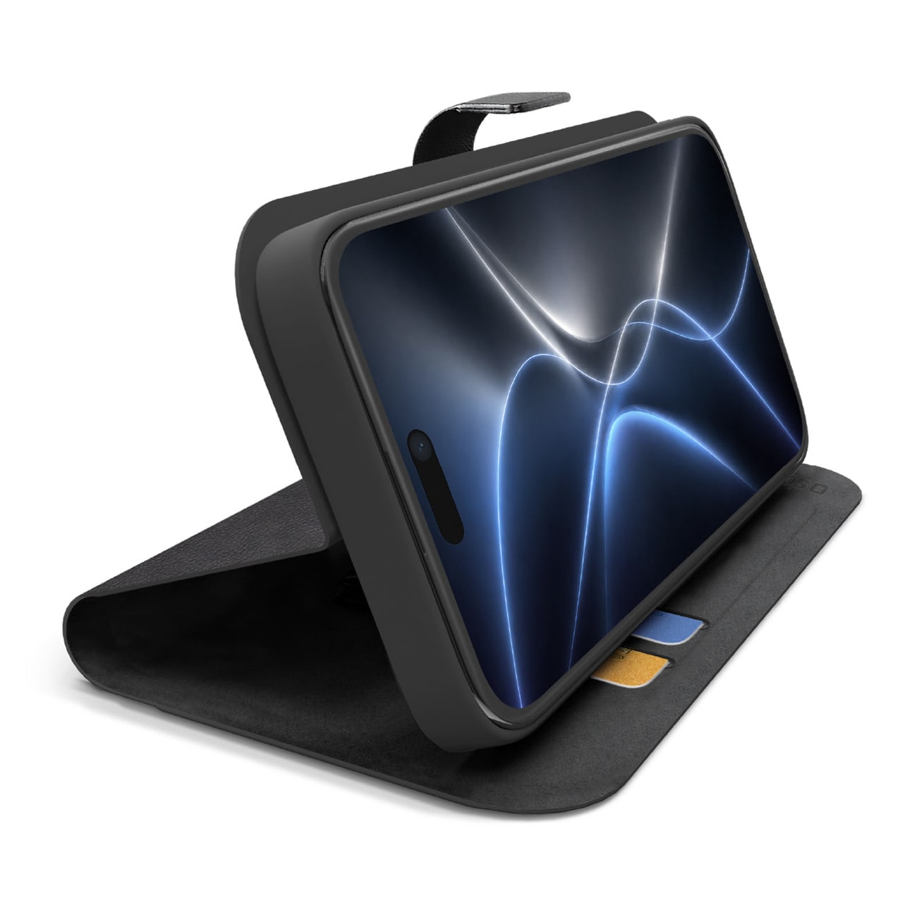 SBS Wallet Smart Case -kotelo iPhone 18 Pro:lle, lompakko- ja telineominaisuuksilla – musta