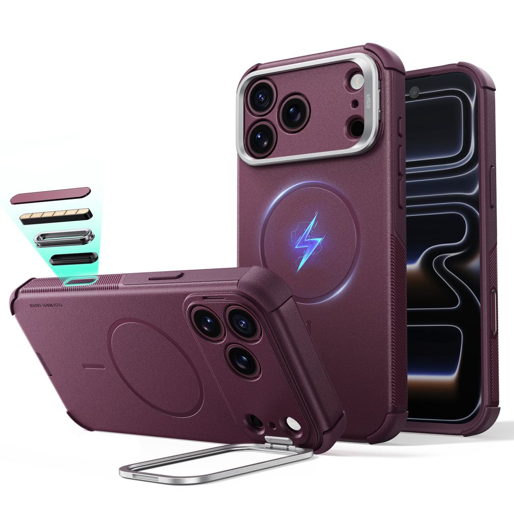 ESR Cyber Tough Kickstand MagSafe -suojakotelo iPhone 18 Pro / 17 Pro - viininpunainen