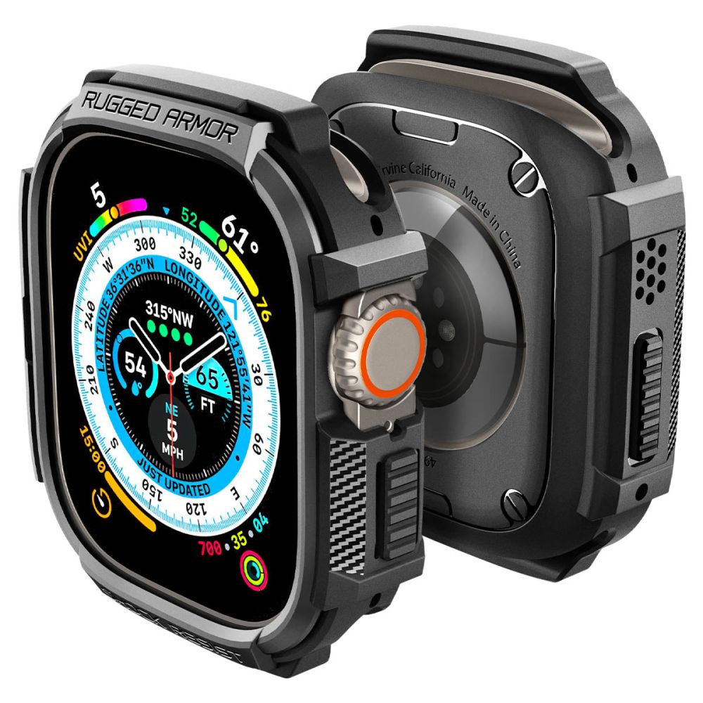 Spigen Rugged Armor -suojakotelo Apple Watch Ultra -kellolle (49 mm) – mattamusta