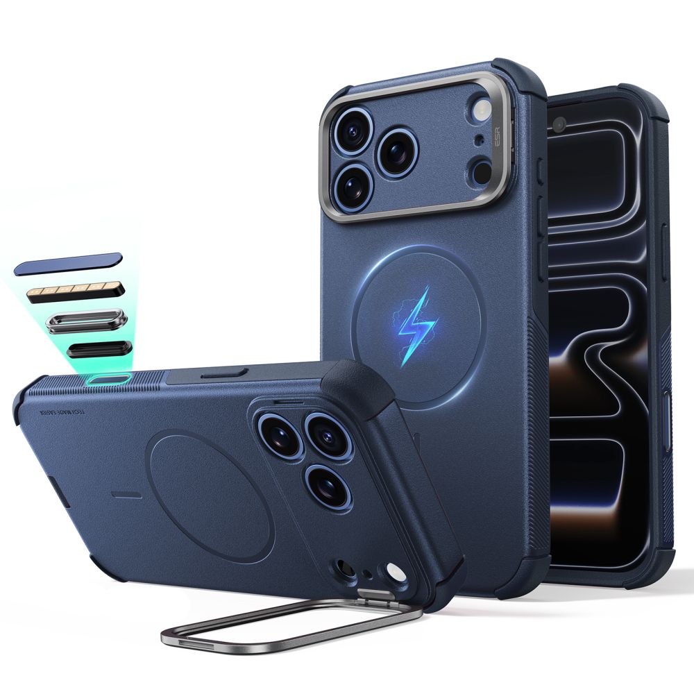 ESR Cyber Tough -tukijalka ja MagSafe-kotelo iPhone 18 Pro Max / 17 Pro Max - laivansininen