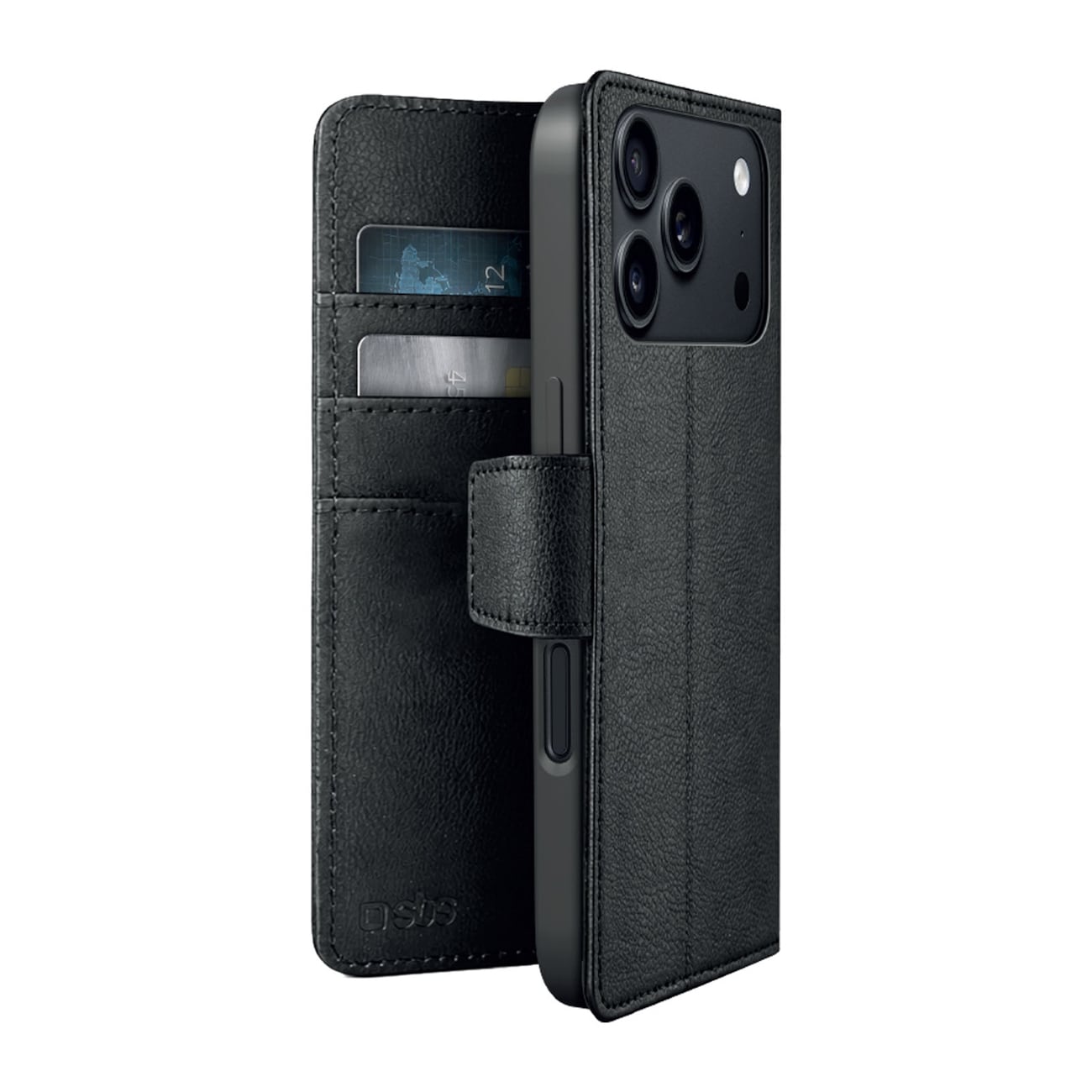 SBS Wallet Classic Mag Case -kotelo iPhone 18 Pro:lle, lompakko ja teline, MagSafe – musta