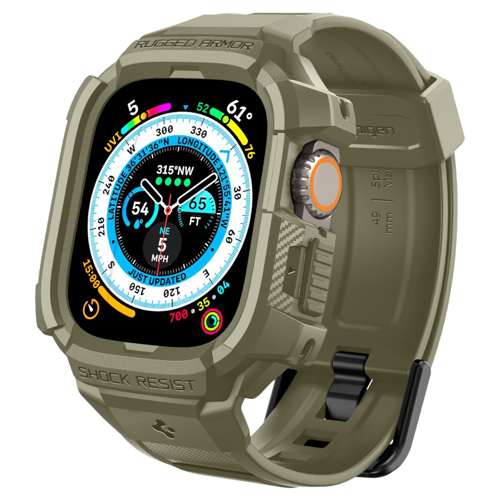 Spigen Rugged Armor Pro -suojakotelo hihnalla Apple Watch Ultra -kellolle (49 mm) – vihreä