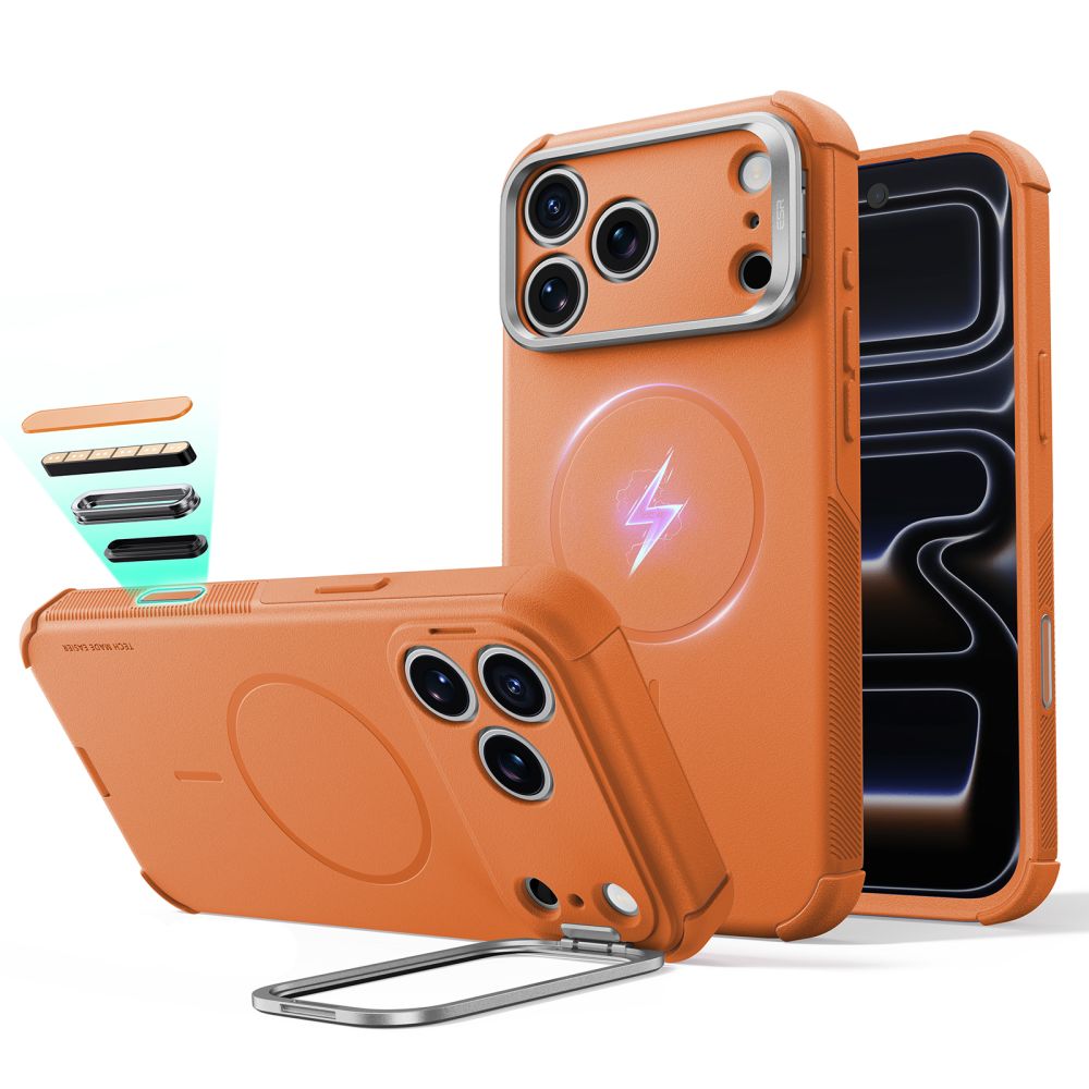ESR Cyber Tough Kickstand MagSafe -suojakotelo iPhone 18 Pro / 17 Pro - Oranssi