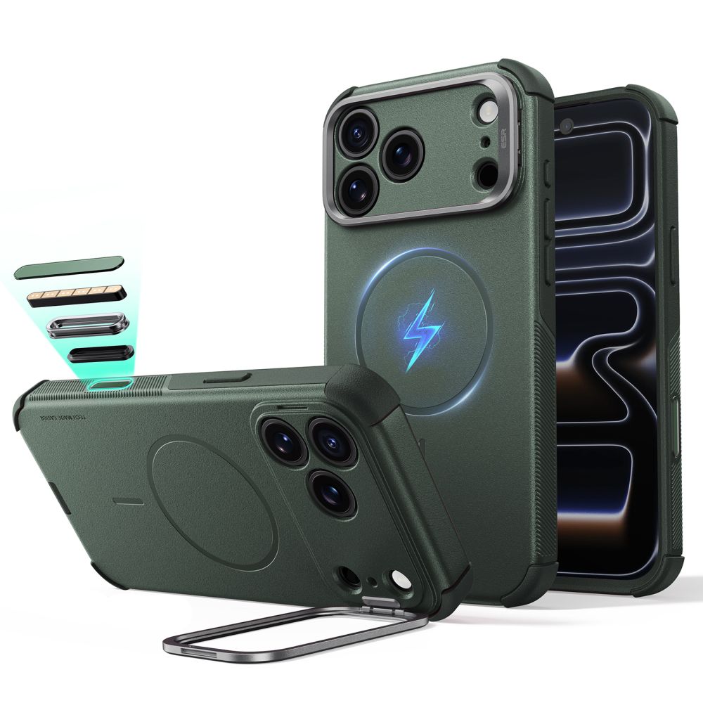 ESR Cyber Tough Kickstand MagSafe -suojakotelo iPhone 18 Pro Maxille / 17 Pro Maxille – vihreä