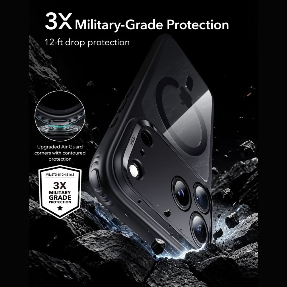 ESR Classic Hybrid MagSafe -suojakotelo iPhone 18 Pro / 17 Pro - Kirkas musta