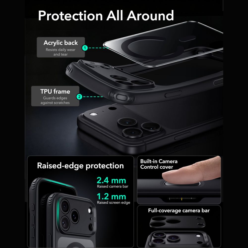 ESR Classic Hybrid MagSafe -suojakotelo iPhone 18 Pro / 17 Pro - Kirkas musta