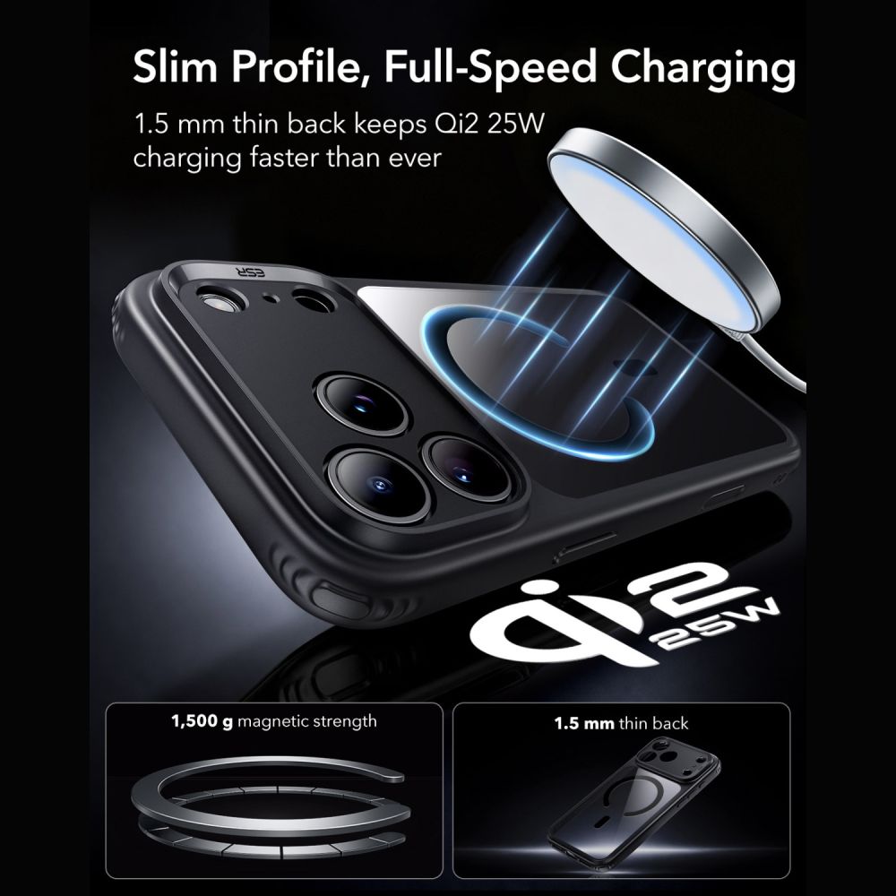 ESR Classic Hybrid MagSafe -suojakotelo iPhone 18 Pro / 17 Pro - Kirkas musta