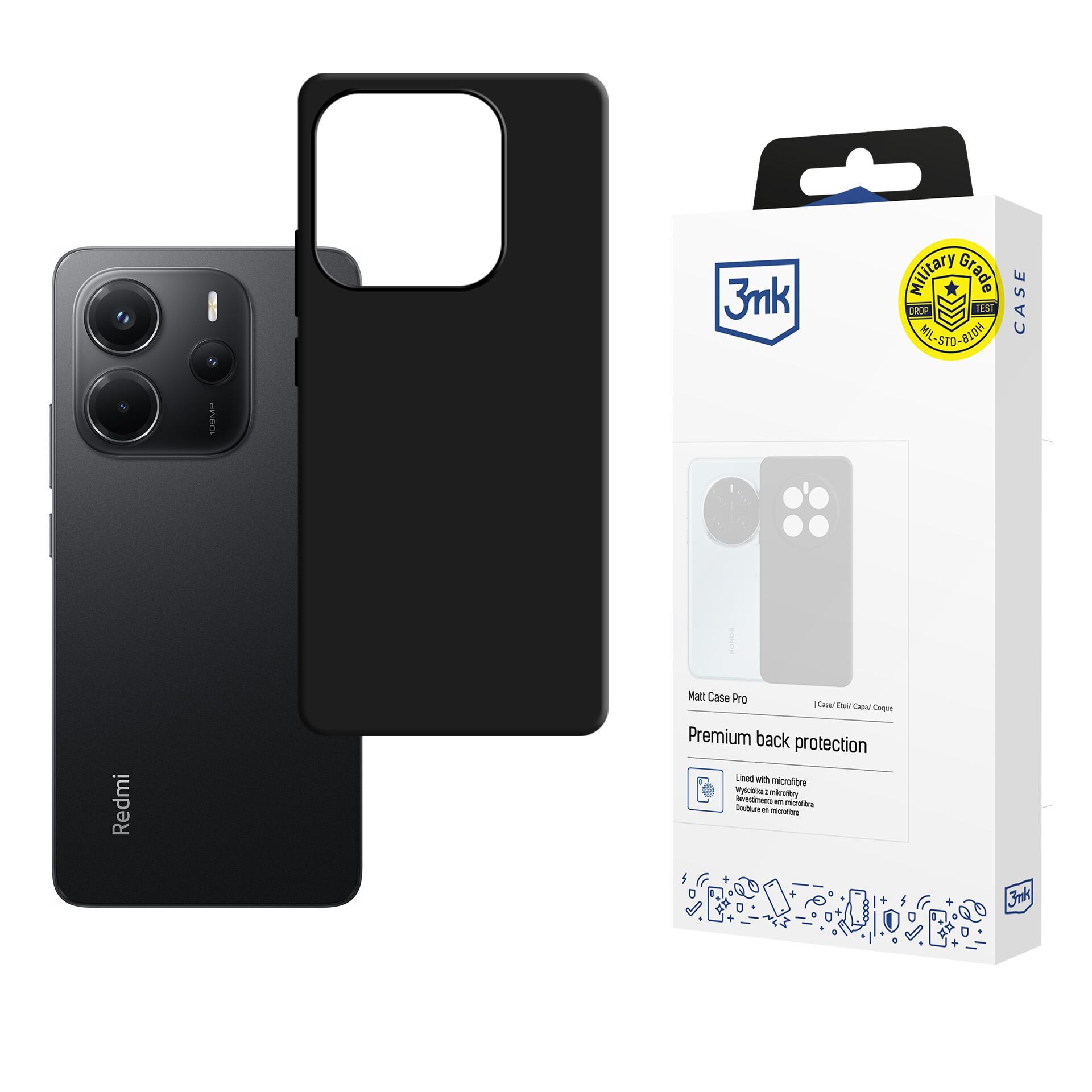 3mk Matt Case Pro -suojakotelo Xiaomi Redmi Note 14 5G:lle – mattamusta