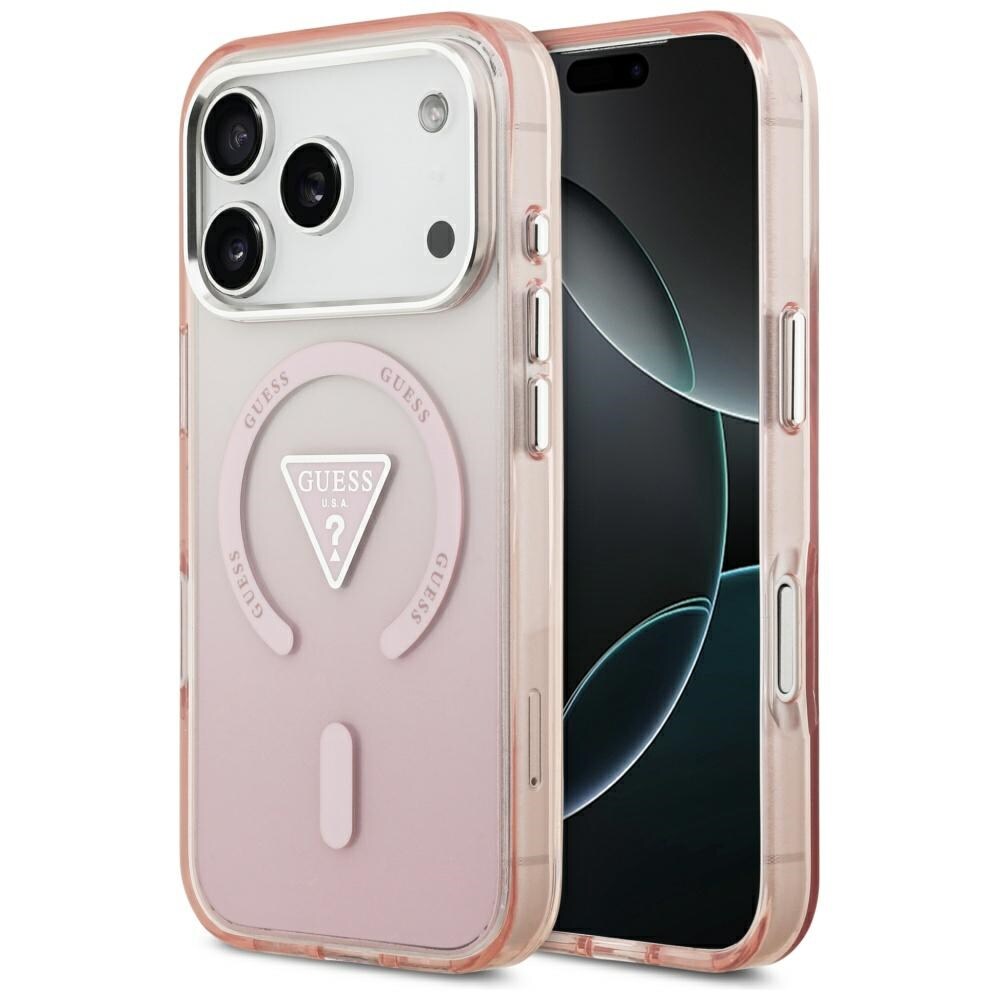 Guess IML Gradient Triangle -logo MagSafe-suojakotelo iPhone 17 Pro:lle – vaaleanpunainen