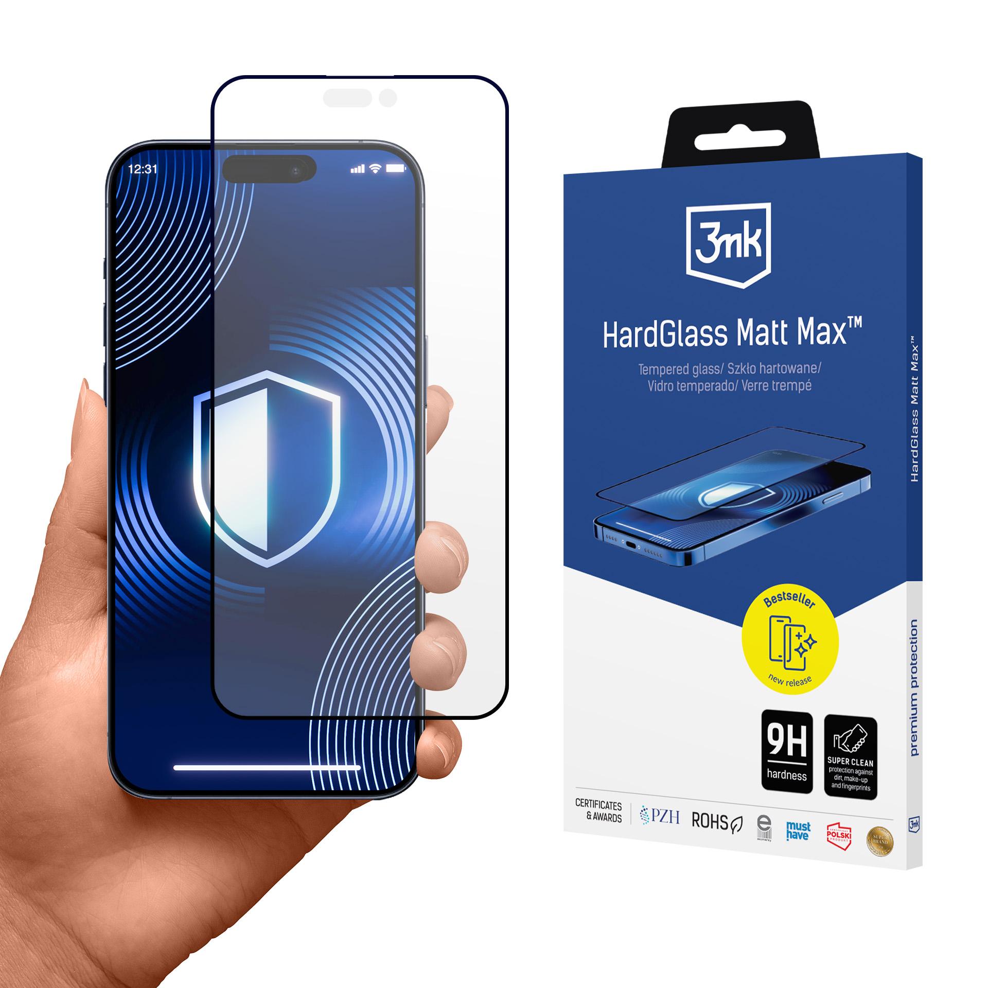 Matta karkaistu lasi 3mk HardGlass Matt Max, Apple iPhone 17 Pro -mallille