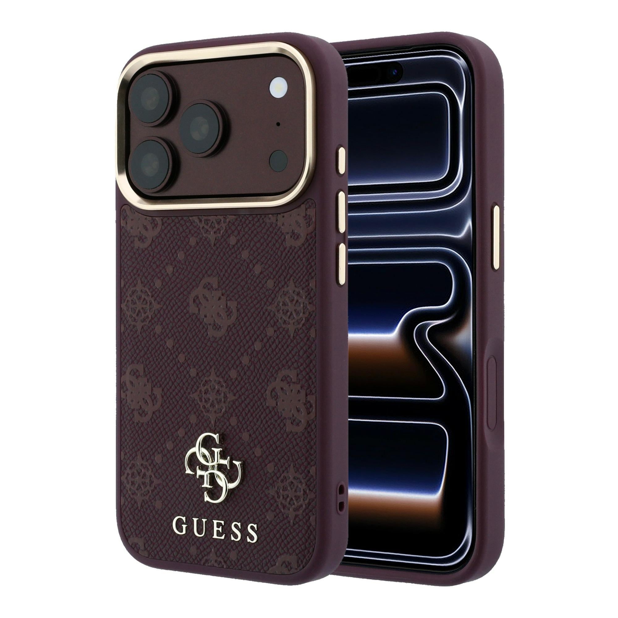 Guess Peony 4G -kotelo pienellä logolla, MagSafe-yhteensopiva iPhone 18/17 Pro Max - viininpunainen