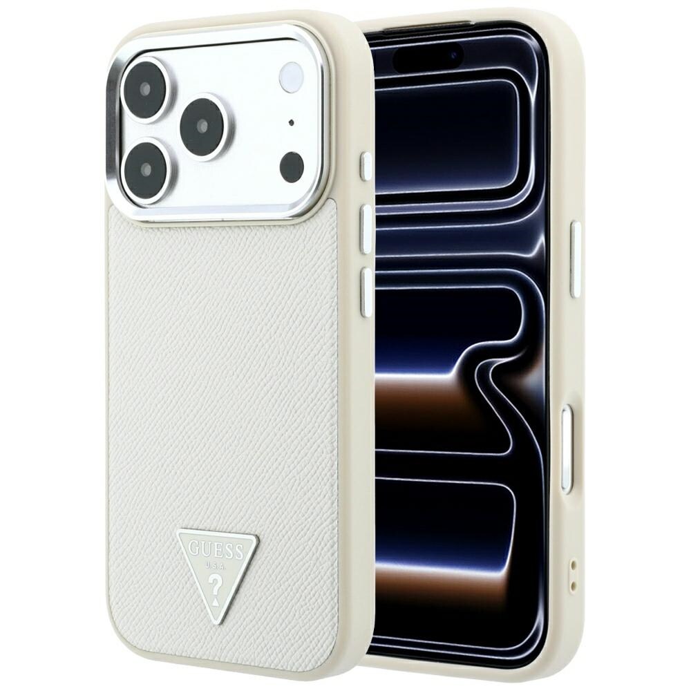 Guess Grained Triangle -logoinen MagSafe-suojakotelo iPhone 18 Pro Max / 17 Pro Max - beige