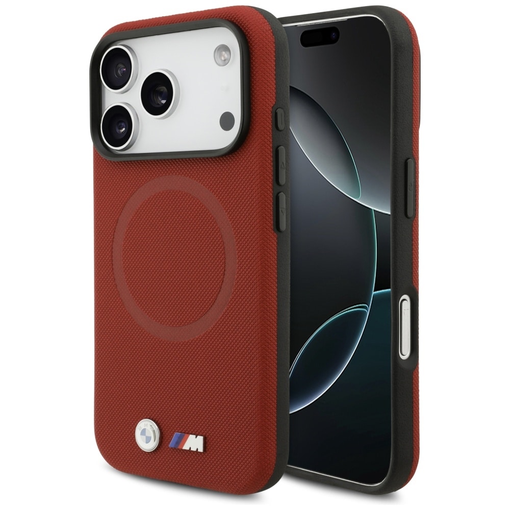BMW M FW -metallilogolla varustettu MagSafe-suojakotelo iPhone 17 Pro:lle – punainen