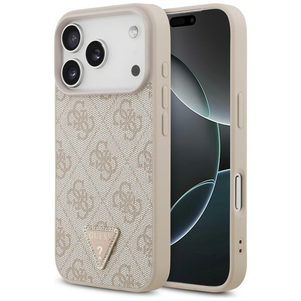 Guess Leather 4G Triangle Strass MagSafe -suojakotelo iPhone 18 Pro / 17 Pro - vaaleanpunainen