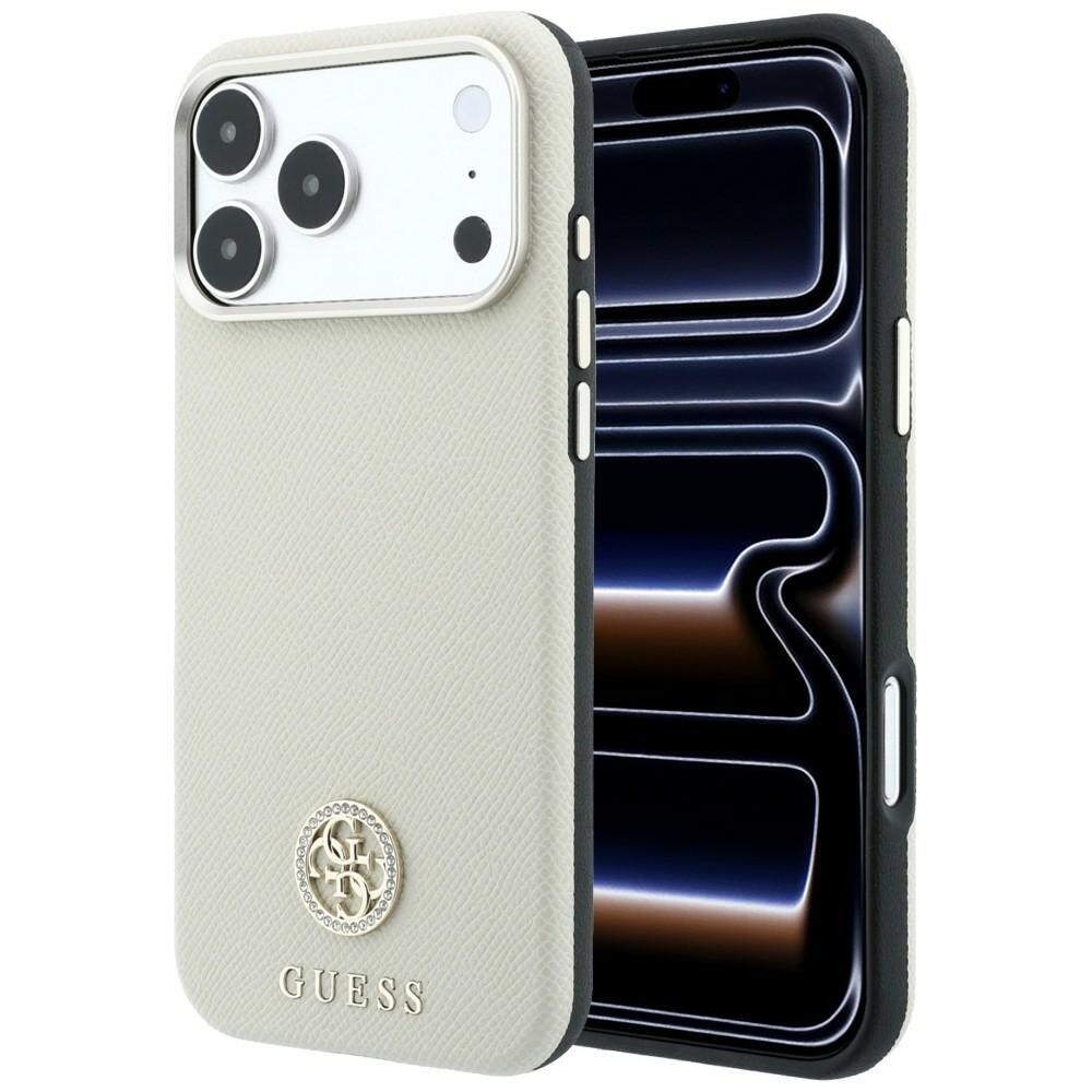 Guess rakeinen, pyöreä, strassikoristeltu logo-MagSafe-suojakotelo iPhone 18 Pro / 17 Pro - beige