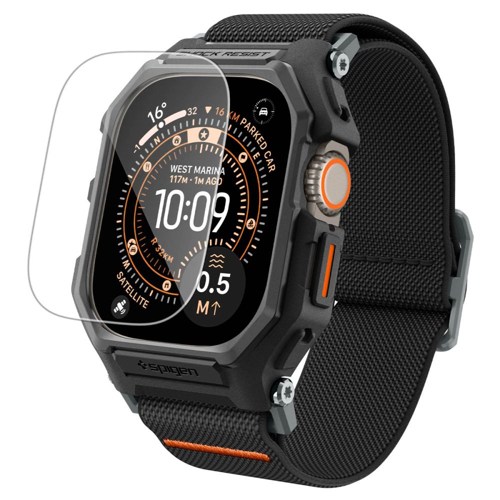 Spigen Lite Fit Pro -ranneke + karkaistu lasinen näytönsuojus Apple Watch Ultra 49 mm:lle – musta