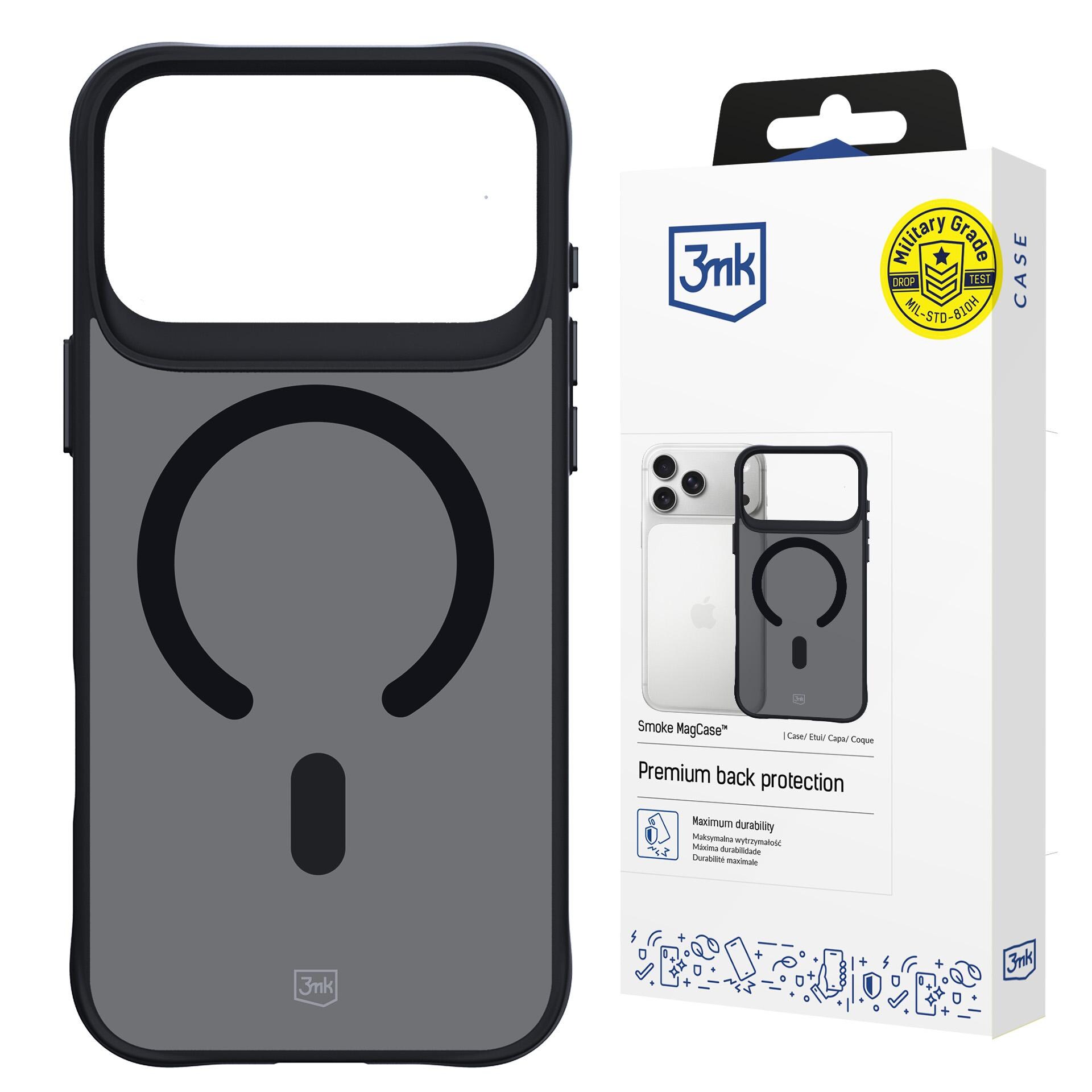 3mk Smoke MagCase iPhone 17 Pro:lle – musta, puoliläpinäkyvä