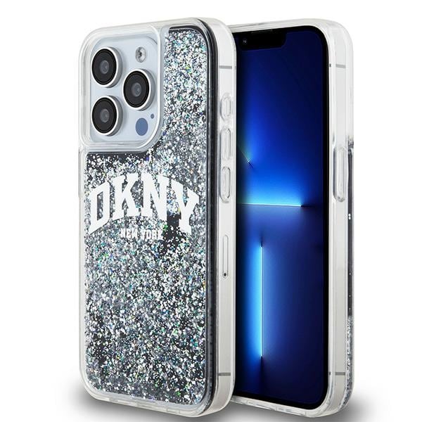 DKNY Liquid Glitter Big Logo -suojakotelo iPhone 15 Pro:lle – musta