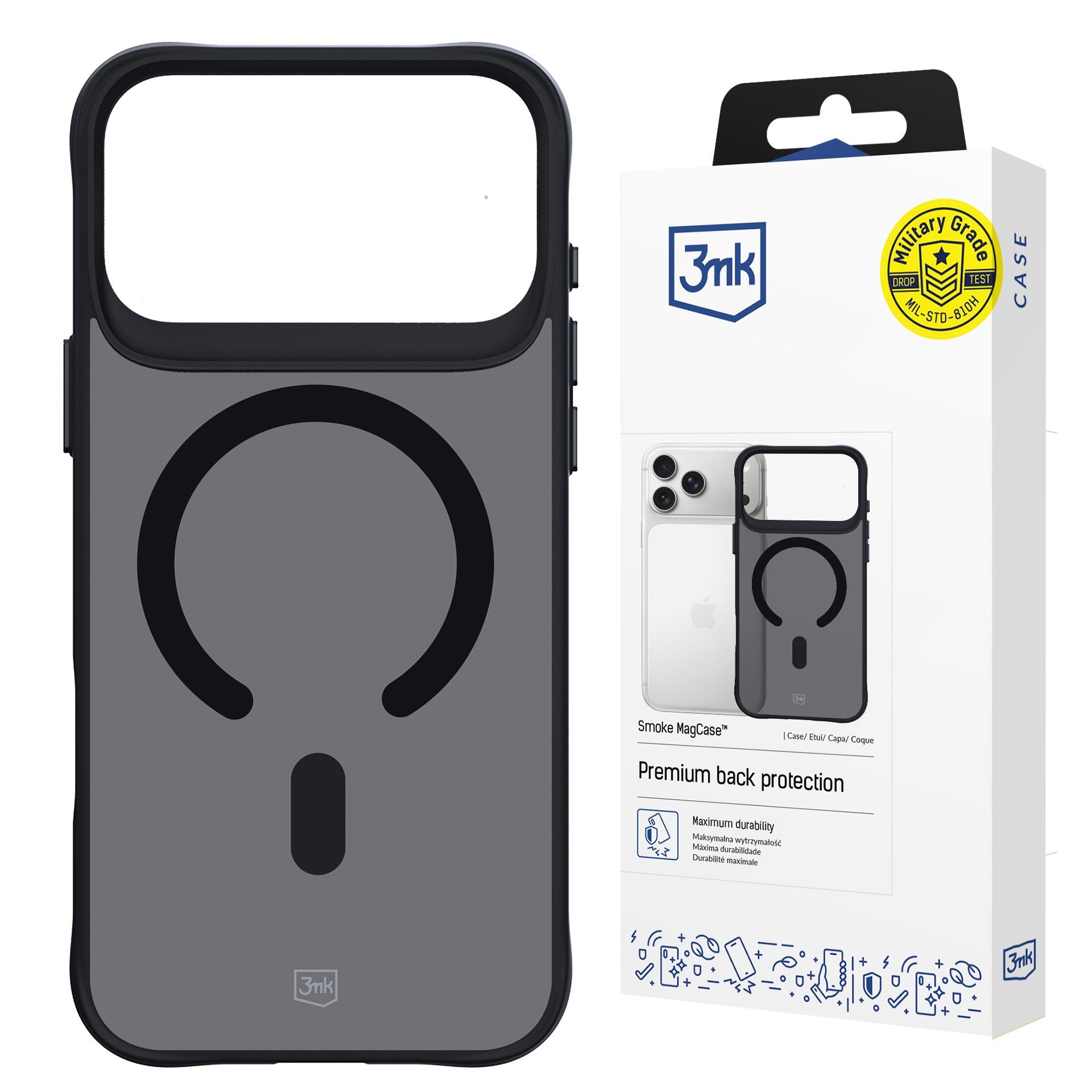 3mk Smoke MagCase iPhone 17 Pro Maxille – musta, puoliläpinäkyvä