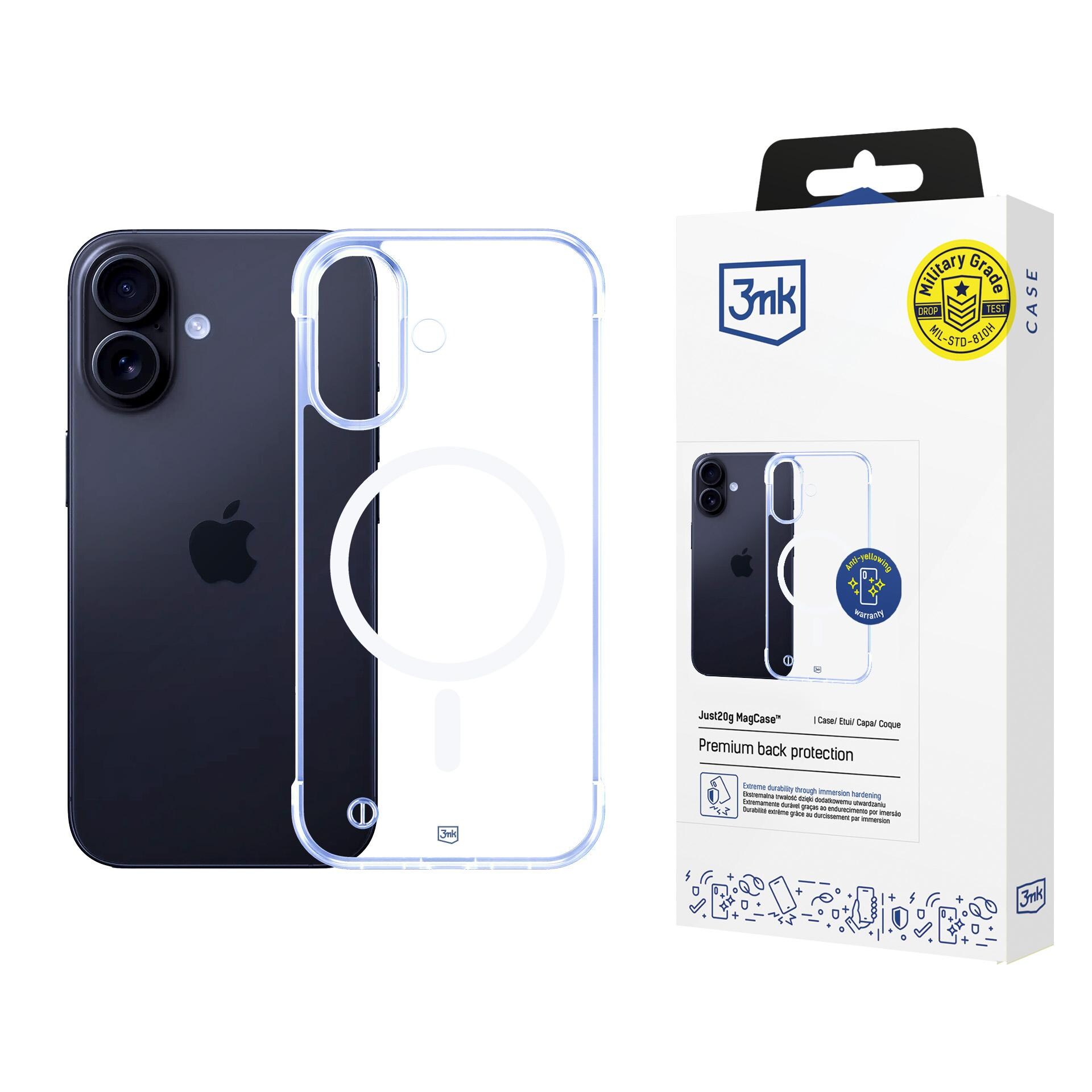 3mk Just20g MagCase iPhone 16:lle – läpinäkyvä