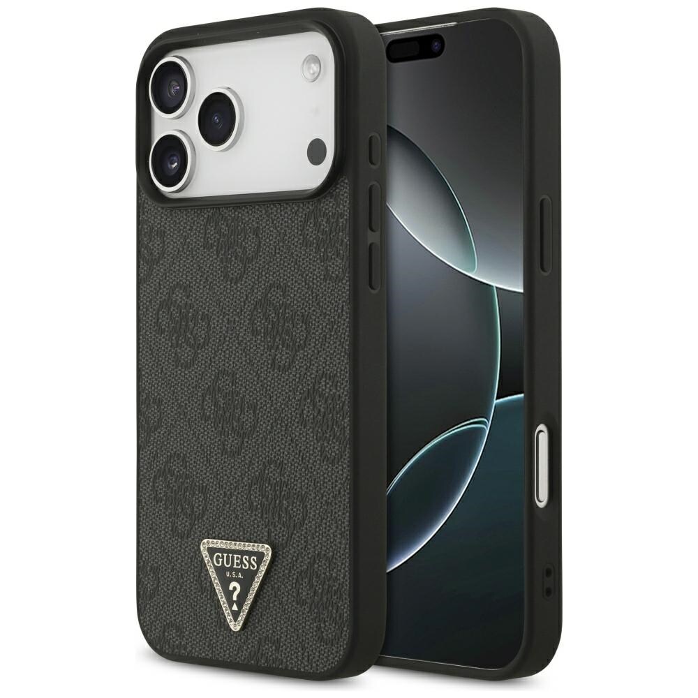 Guess Leather 4G Triangle Strass MagSafe -suojakotelo iPhone 17 Pro Max / 18 Pro Max - Musta