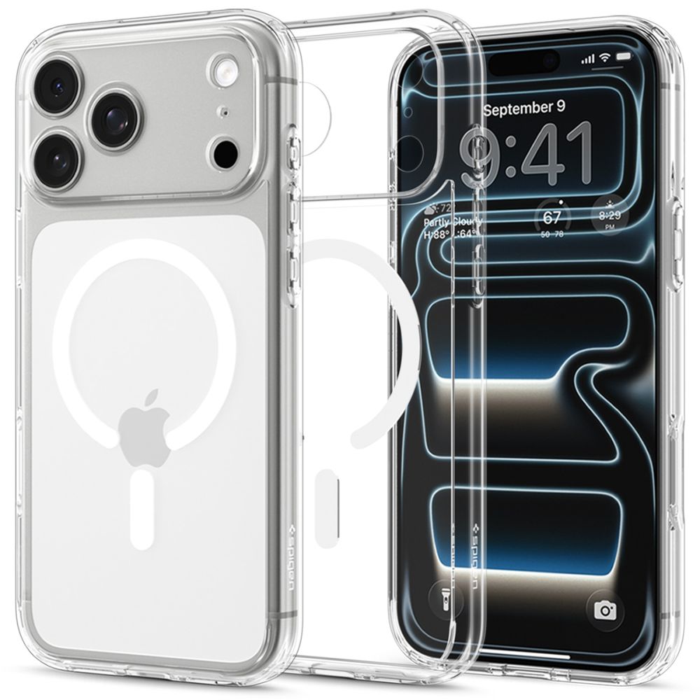 Spigen Ultra Hybrid MagSafe -suojakotelo iPhone 18/17 Pro Maxille – kirkas/valkoinen