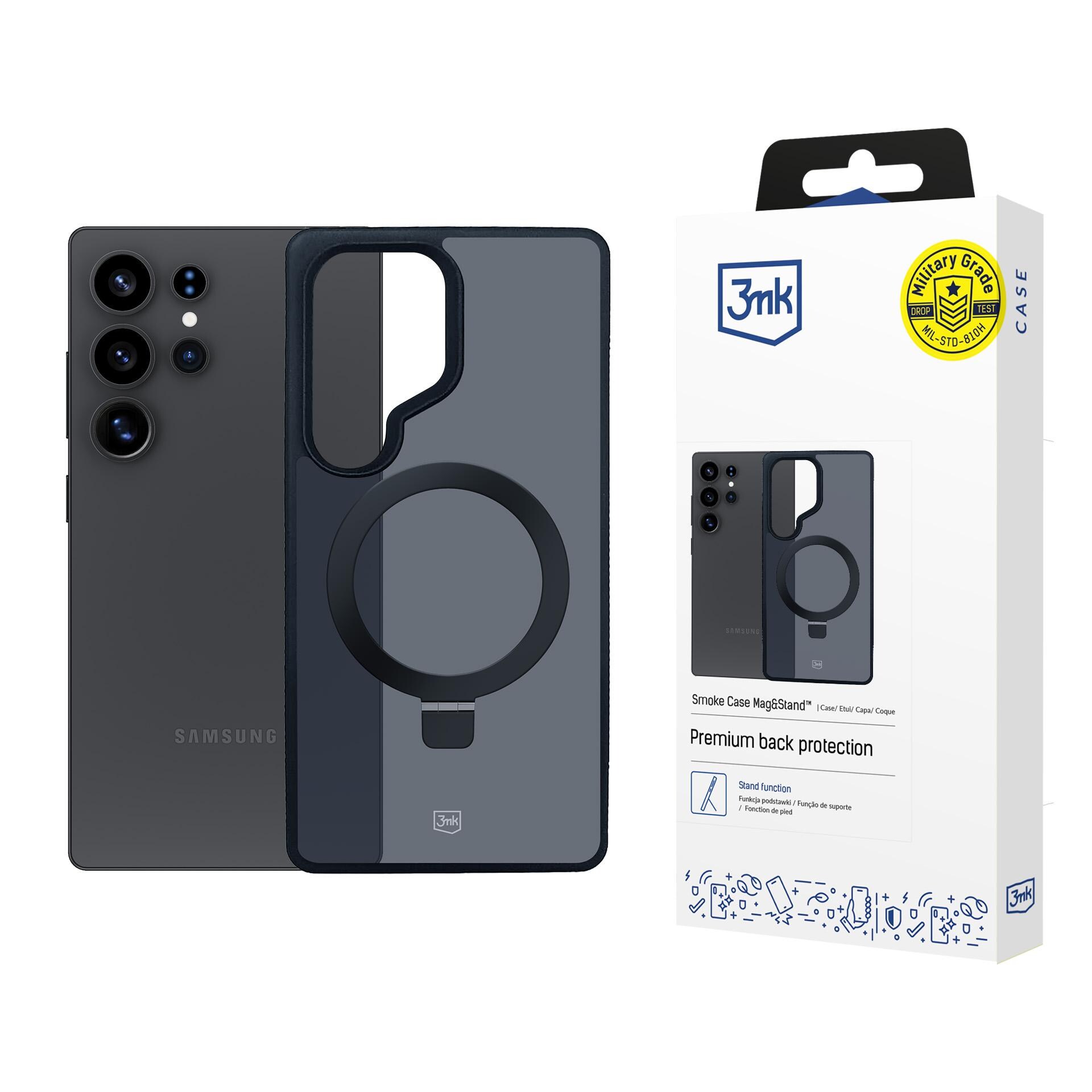 3mk Smoke Case Mag&Stand -kotelo Samsung Galaxy S25 Ultra -mallille – musta