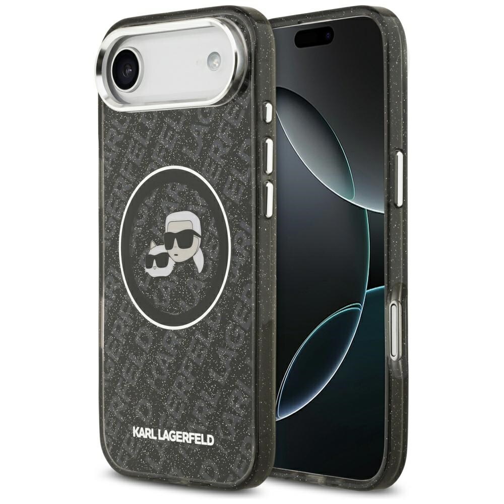 Karl Lagerfeld IML Glitter Karl & Choupette -päälogolla MagSafe iPhone Air -suojakotelo – musta