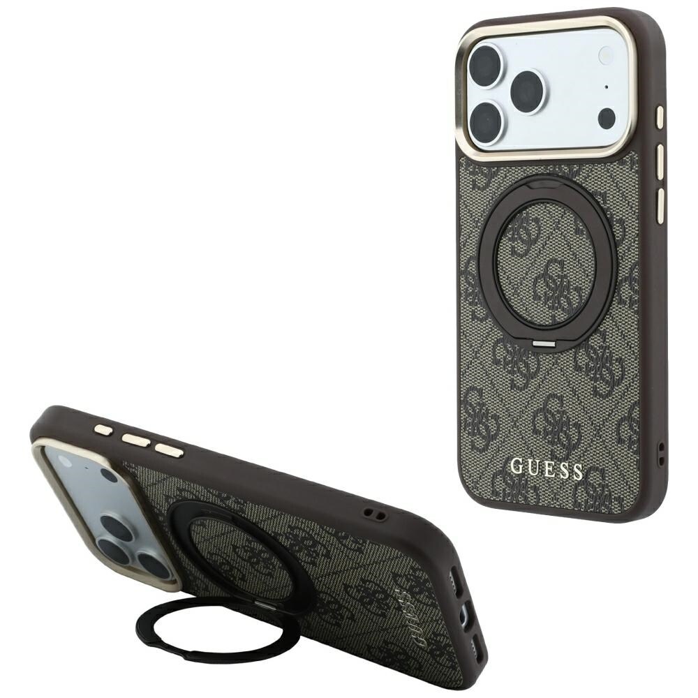 Guess Ring Stand 360 4G Classic Logo MagSafe -suojakotelo iPhone 18 Pro / 17 Pro -ruskea