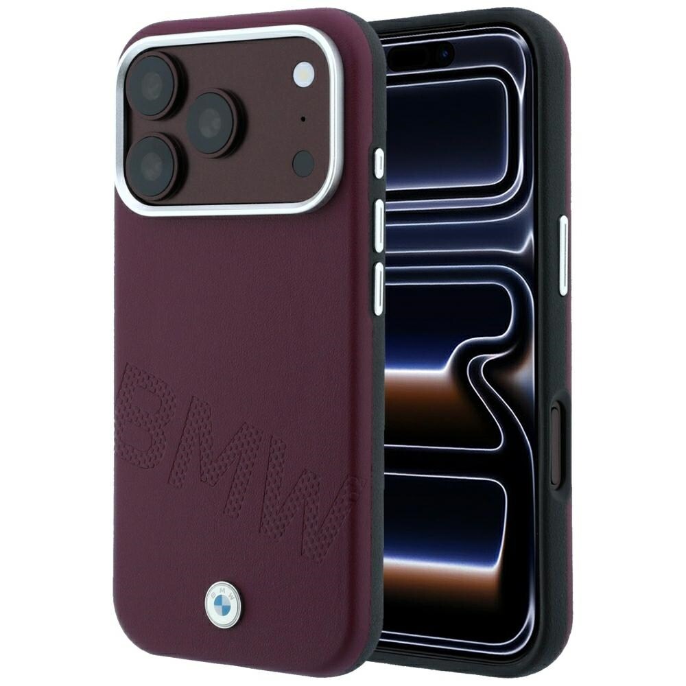 BMW-logo, viistosti upotetut kirjaimet, MagSafe-suojakotelo iPhone 17 Pro/18 Pro - viininpunainen
