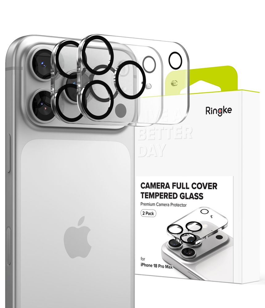 Ringke Camera Full Cover -kaksipakkaus karkaistua lasia iPhone 18 Pro Maxille – musta
