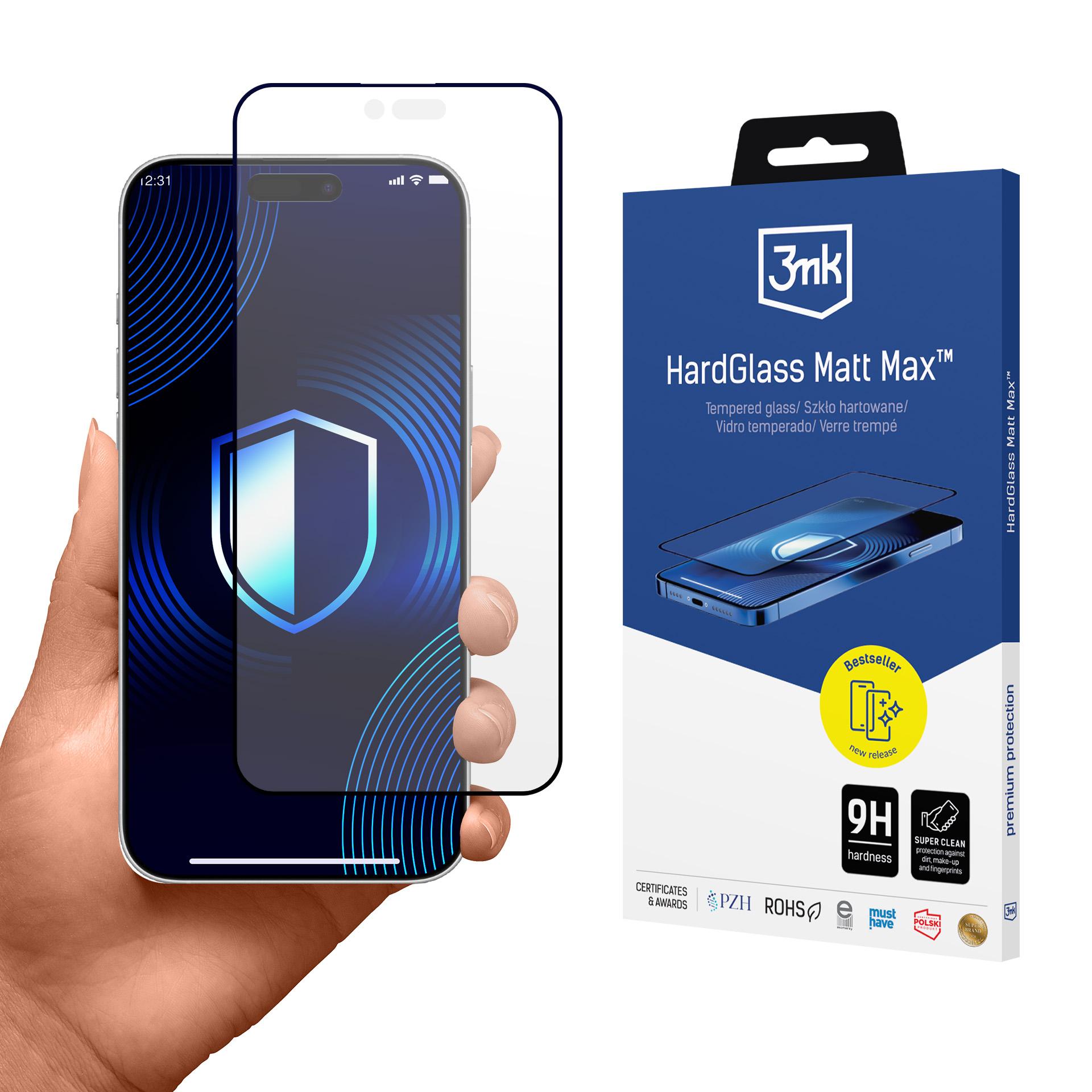 Matta karkaistu lasi 3mk HardGlass Matt Max Apple iPhone 17 Air -mallille