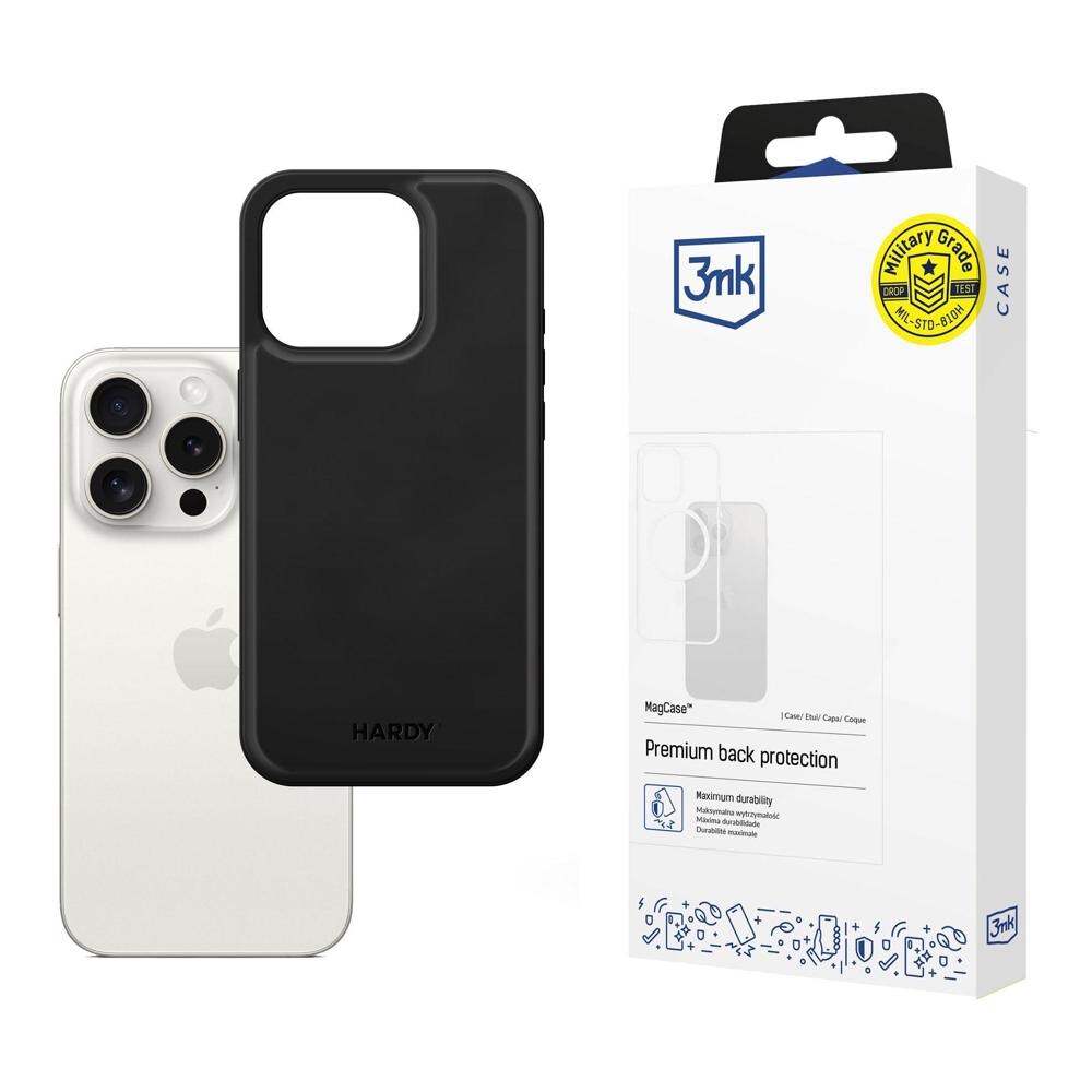 3mk Hardy Apple Silky Leather MagCase -suojakotelo Apple iPhone 15 Pro Max -mallille – musta