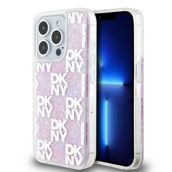 DKNY Liquid Glitter Multilogo -suojakotelo iPhone 15 Pro:lle – vaaleanpunainen