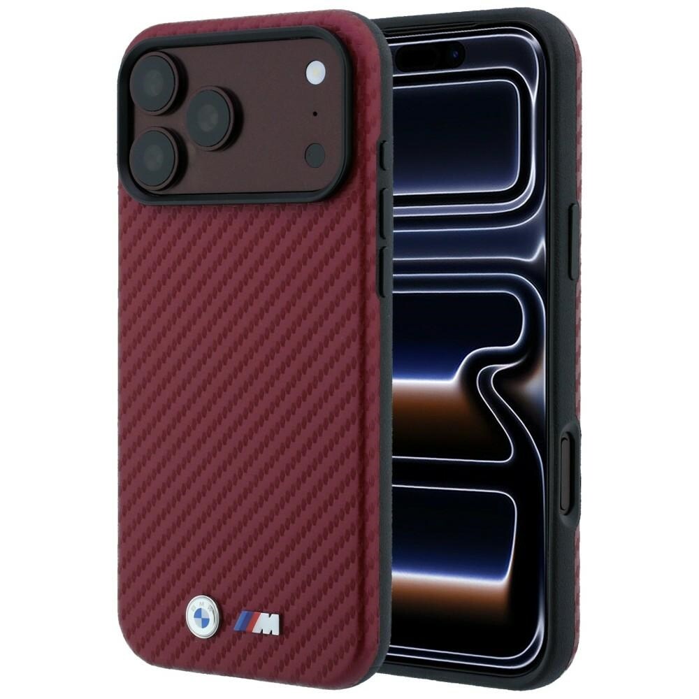 BMW M Carbon Metal -logoinen MagSafe-suojakotelo iPhone 17 Pro Max / 18 Pro Max - viininpunainen