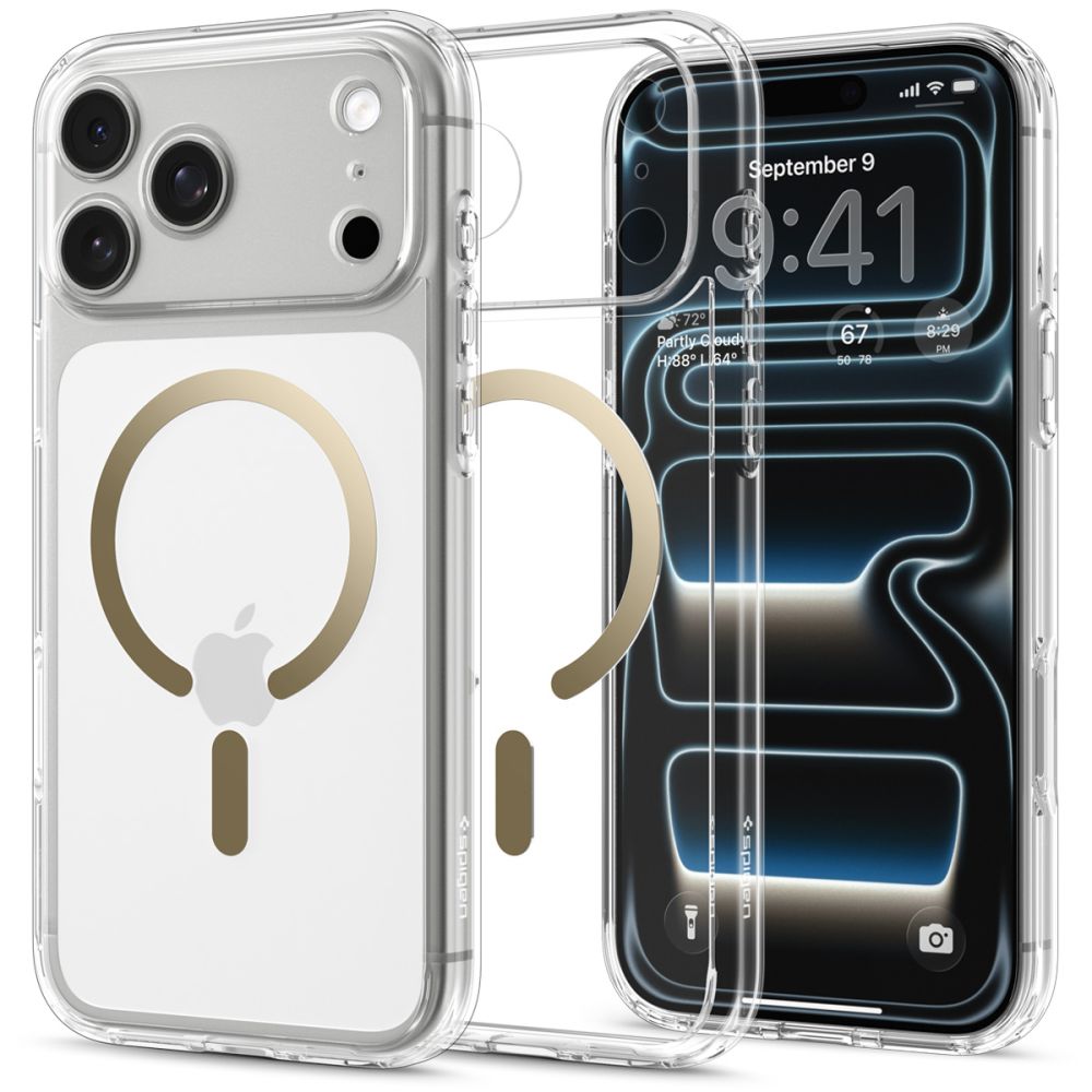 Spigen Ultra Hybrid MagSafe -suojakotelo iPhone 18 Pro Maxille / 17 Pro Maxille – läpinäkyvä kulta