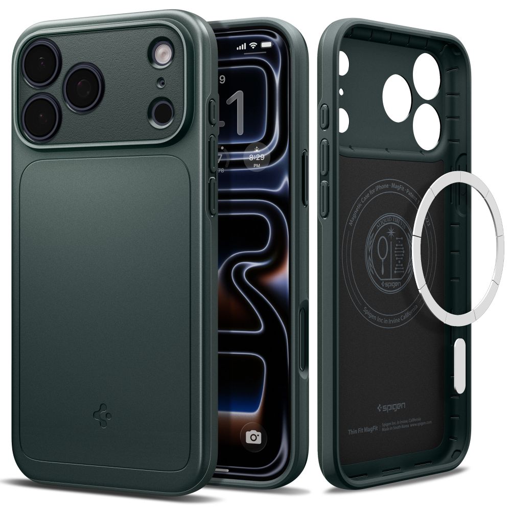 Spigen Thin Fit MagSafe -kotelo iPhone 18 Pro:lle / 17 Pro:lle – vihreä